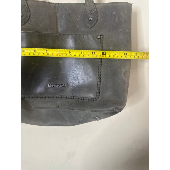 Montana West Genuine Leather Concealed Carry Wide Tote Green - Picture 3 of 6